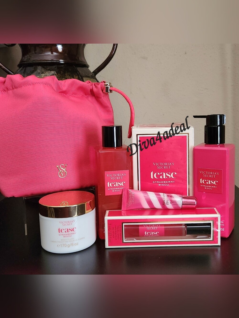 New! Victoria’s Secret Tease STRAWBERRY BISOU Collection 7PC Bundle